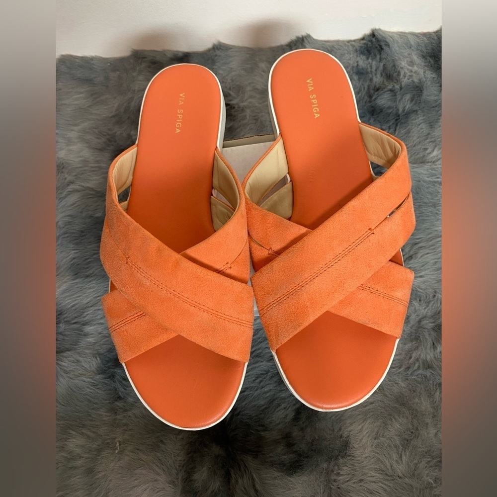 Via Spiga Orange Slide Sandals with Crossover Straps